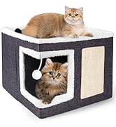 Loyareal Cat Houses for Indoor Cats - Large Cat Bed Cave for Cat House with Scratch Pad and Fluff...