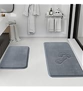 HUXMEYSON Bathroom Rugs Sets 2 Piece, Non-Slip &amp; Quick Dry Bath Mat Set, Ultra Soft Velvet Bath R...