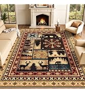 LOKHOM Area Rugs 8x10 for Living Room, Washable Western Rug Buffalo Bear Decor Vintage Distress, ...