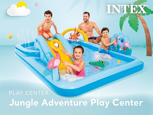 Intex 96" x 78" x 28" Inflatable Jungle Adventure Play Center Spray Kiddie Pool