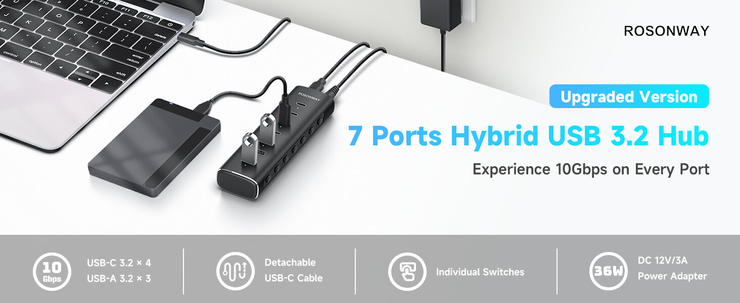 7 Ports Hybrid USB 3.2 Hub for laptop