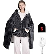 Wearable Heated Throw Blanket, Electric Heated Wrap Poncho Shawl &amp; Hoodies with Pockets, 7 Heatin...