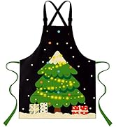 LshyMn Christmas Tree Apron 33.4''x27.5'' Fantasy Cartoon Winter Christmas Pine Tree Gift Box Pat...