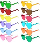 PLULON Heart Sunglasses for Women Pink Heart Glasses Valentine's Day Rimless Heart Shaped Sunglas...