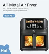 Bear Air Fryer, Stainless Steel Airfryer 8 Presets for Fast Family Meals, 6.4Qt Large Visible Win...