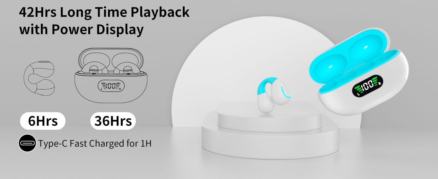 Open Ear Headphones,True Wireless Bluetooth 5.3 Lightweight Comfort Bone Conduction Clip On Earbuds
