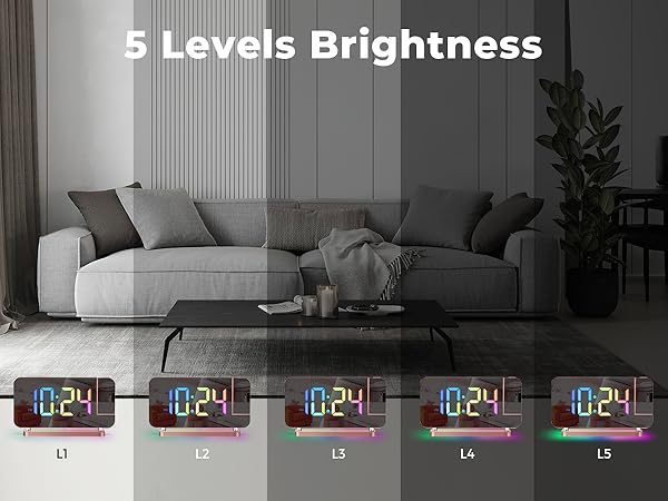 led mirror digital alarm clock with rgb night light