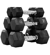 Fitvids Rubber Encased Hex Dumbbell Set Contoured Handle for Muscle Toning, Strength Building &amp; F...