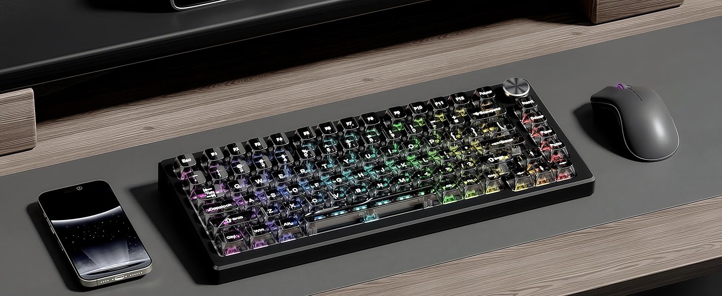 womier Grey Clear keycaps,Transparent keycaps,Ceramic Jelly Key caps Set,Shine Through