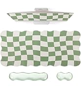 L-SPOUTTO Green Checkered Mouse Pad Set,Scalloped XXL Desk Mat + Ergonomic Mouse Wrist Rest + Gel...