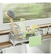 SWTYMIKI Sponge Holder for Kitchen Sink - Sink Caddy with Brush Holder Self-draining Kitchen Spon...