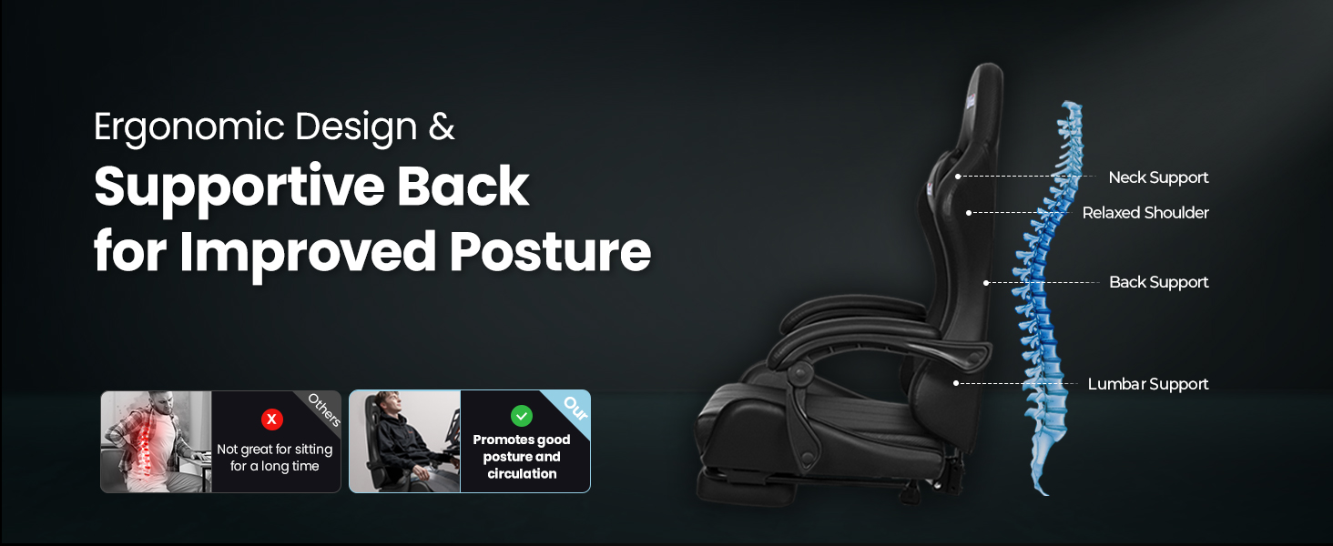 Comfortable gaming chair for gamers, ergonomic linkage armrests, high back comfortable office chair