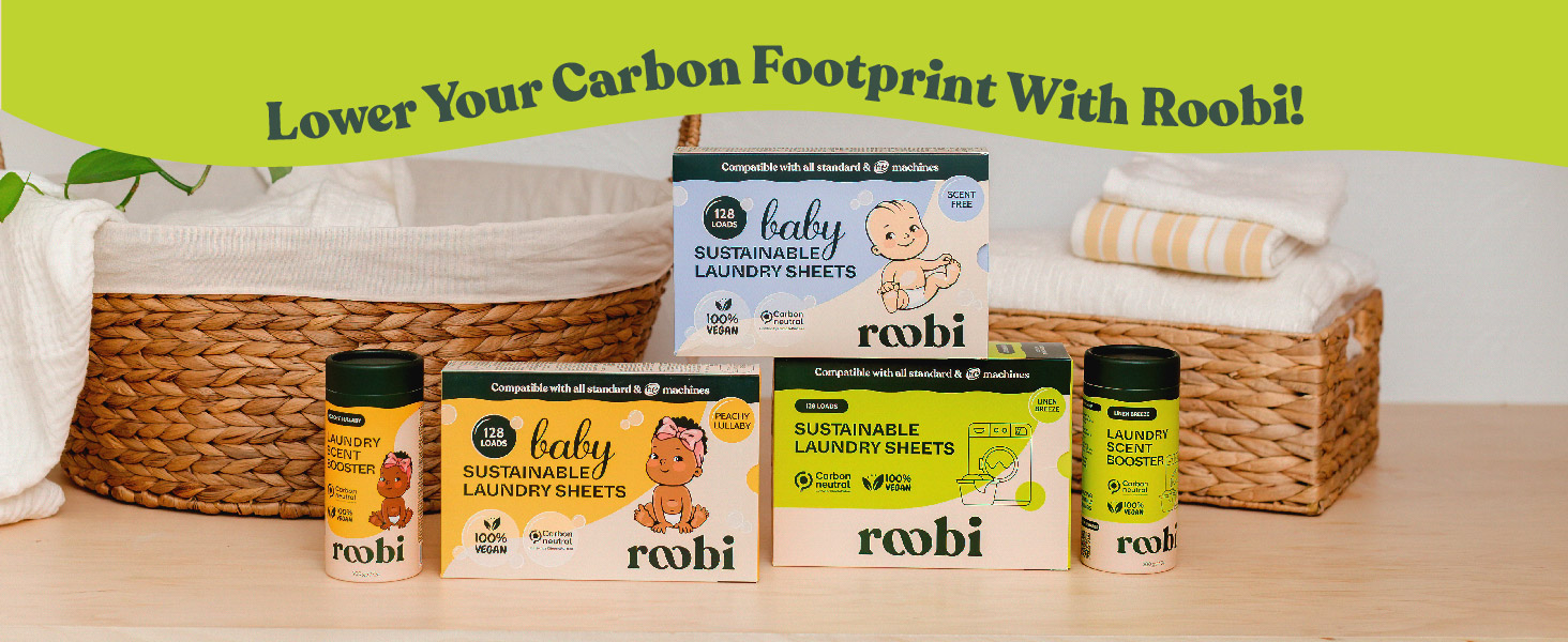 Roobi’s full laundry range includes carbon-neutral sheets and booster beads