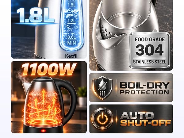 1.8L Stainless Steel Electric Kettle Features