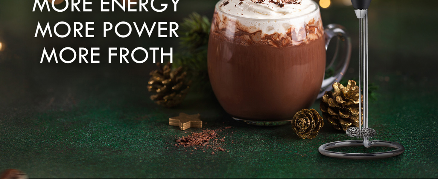 Electric milk frother wand with stand, great holiday gift for coffee lovers this December season