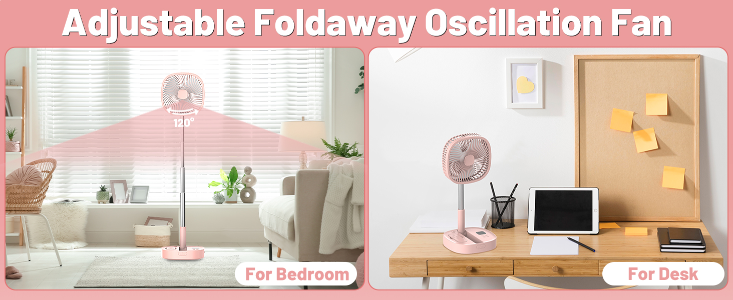 telescopic folding fan portable oscillating fan for travel foldable fan rechargeable