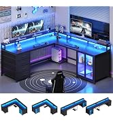 SEDETA L Shaped Gaming Desk with 4 Drawers, 109” Computer Desk with Display Cabinet, Home Office ...