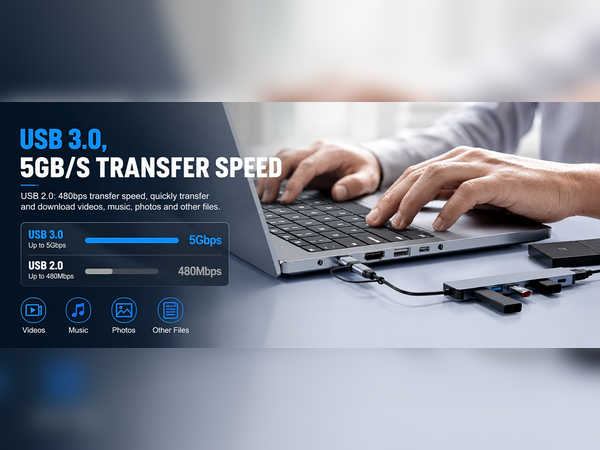 CPHUSA USB 3.0 hub with 5Gbps high-speed data transfer for laptops