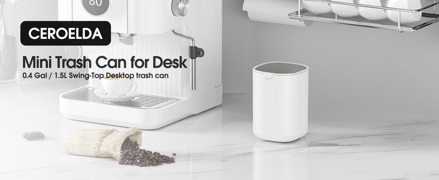 Mini Trash Can for Desk 0.4 Gal / 1.5L Swing-Top Desktop trash can
