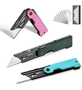 WORKPRO 3-Pack Folding Utility Knife Set, G10 Handle Box Cutter with 10 Extra SK5 Blades, Quick-C...