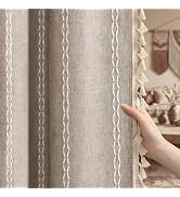 Khaki Brown Boho Blackout Curtains 2 Panels 84 Inch for Living Room Bedroom, Warm Taupe Linen Tex...