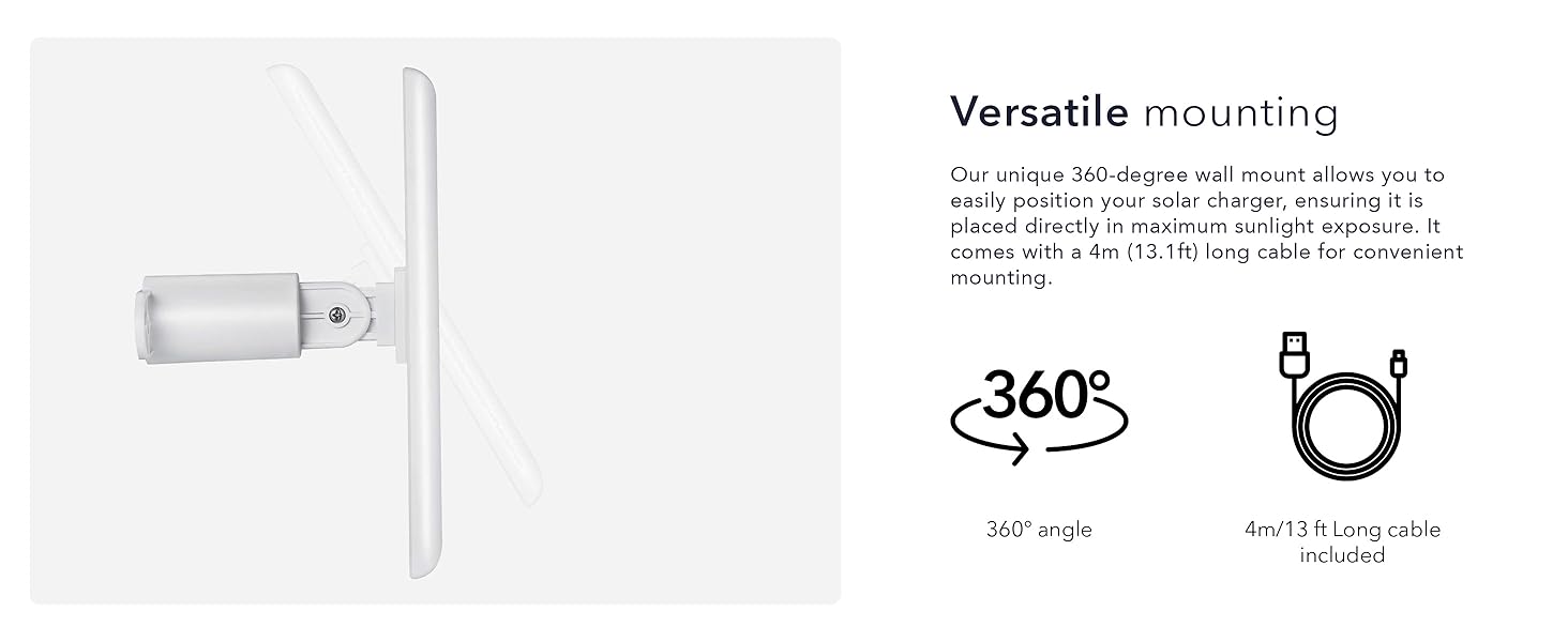 360-degree wall mount allows you to easily position your solar charger