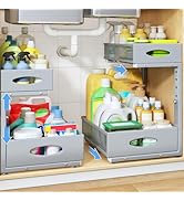 Under Sink Organizer, 2 Pack 2 Tier Pull Out Under Cabinet Organizer Shelf with Pad for Framed Ca...