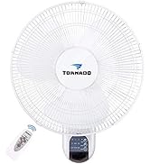 Tornado 16 Inch Oscillating Wall Mount Fan Remote Control Included 3 Speed 2650 CFM 6 FT Cord UL ...