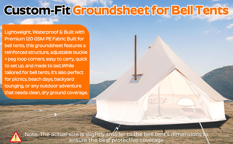 Bell Tent Footprint, 3/4/5/6m Waterproof Round Tarp Ground Sheet for Tent Floor Protector Camping