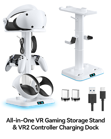 All-in-One VR Gaming Storage Stand &amp;amp; VR2 Controller Charging Dock