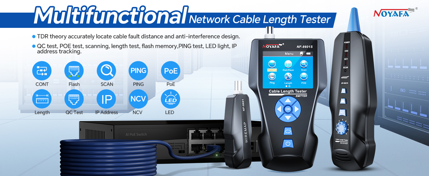 Network Cable Tester, Ethernet Tester with LCD Tracer, LAN Ethernet, PoE Test