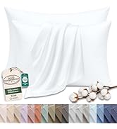 Royale Linens 100% Cotton Pillow Cases Queen Size Set of 2 - Percale Pillowcase - White Pillow Ca...