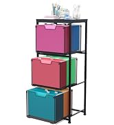 File Organizer 3 Drawers, Hanging Letter File Holder with Metal Frame &amp; Wood Board, Letter Size F...