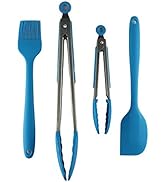 Performore Heavy Duty Silicone Food Basting Brush and Tongs Kitchen Set, Heat Resistant with Stai...