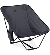 iClimb Low Ultralight Compact Camping Folding Chair with Side Pocket and Carry Bag (Black Grid)
