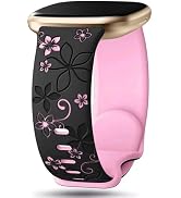 Two-Tone Floral Engraved Band Compatible with Fitbit Versa 3/4/ Sense 2 Bands, Cute Flower Soft S...