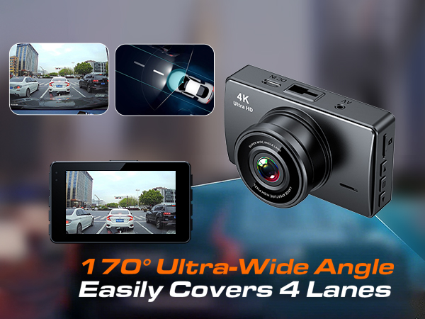 dash camear for cars with 170° ultra-wide angle, easily covers 4 lanes