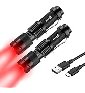 ULTRAFIRE Mini Red Light Flashlight, Rechargeable Tactical Red Flashlight, Single Mode Zoomable P...