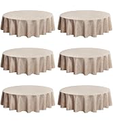 Fitable Faux Linen Round Tablecloths 60 Inches - 6 Pack Neutral Table Clothes Faux Burlap Table C...
