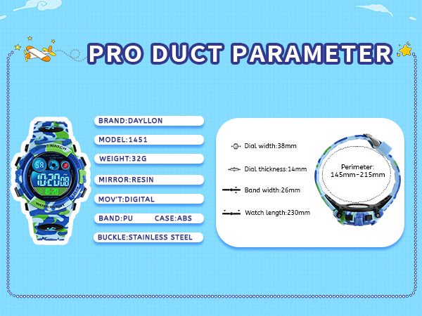 Kids Watch Digital Outdoor Sport Waterproof Boys Watches