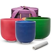 TOPFUND Set of 3 Color Crystal Singing Bowls 6-8" with Heavy Duty Carrying Case and Mallets (8"F+...