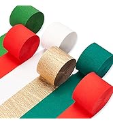 PartyWoo Crepe Paper Streamers 6 Rolls 492ft, Pack of Green, Red, Gold, White Party Streamers for...