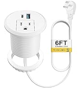 2 Inch Desk Power Grommet USB C PD 20W, Recessed Power Strip Socket with AC Plugs and 2 USB Charg...