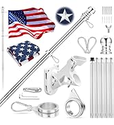 American Flag with Flag Pole Kit for Outside House, 6 Ft Metal Flagpole Kit &amp; 3x5 American Flag E...