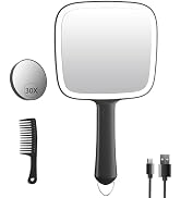 Famihomii Rechargeable 2000mAh Lighted Handheld Mirror, 3 Color Lighting Modes &amp; Dimmable, Hand M...