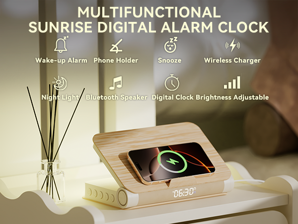 alarm clock for bedroom bluetooth speaker wireless charging