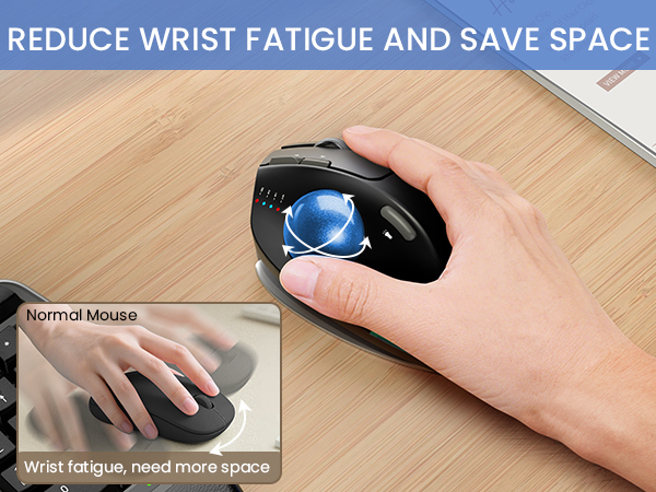 Wireless Trackball Mouse, Ergonomic Bluetooth Rechargeable Computer Mouse-Blue Ball