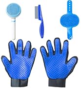 NVNAN 4Piece Dog Grooming Brush Set with Grooming Gloves, Deshedding Comb &amp; Massage Bath Brush - ...