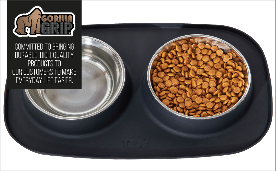 dog bowl and mat set with dog food in bowl