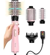 FARERY Hot Air Brush 1000W — 4-in-1 Volumizer &amp; Styler for Damp Hair, Hold-to-Rotate Round Brush ...